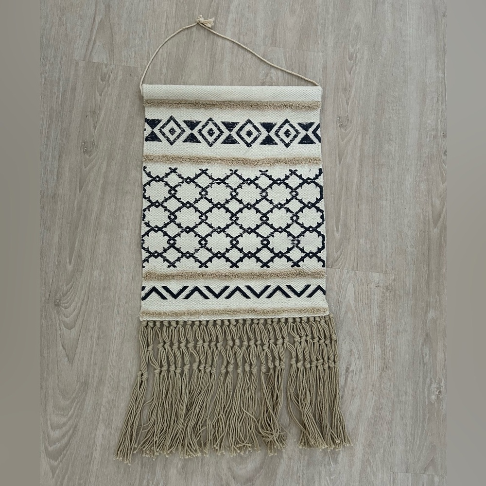 Bohemian Wall Hanging Decor in Navy and Cream